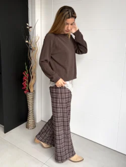 Pantalón Cuadros Gris y Crudo Elástico - Imagen 4