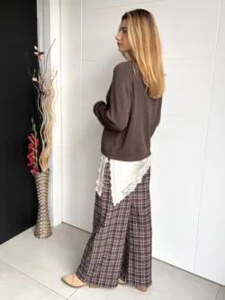 Pantalón Cuadros Gris y Crudo Elástico - Imagen 5