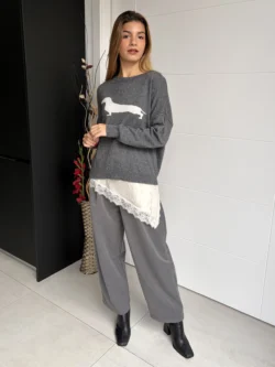 Pantalón Traje Gris Pernera Ancha - Imagen 2