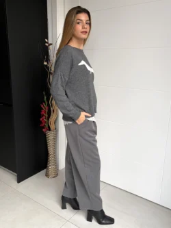 Pantalón Traje Gris Pernera Ancha - Imagen 3
