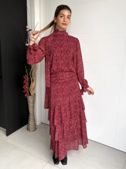 Falda Gasa Granate Estampada Volantes - Imagen 2