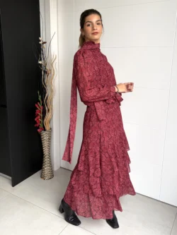 Falda Gasa Granate Estampada Volantes