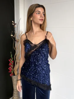 Top Lentejuelas Encaje Azul Marino - Imagen 2