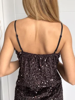 Vestido Lencero Lentejuelas Asimétrico Marrón - Imagen 8