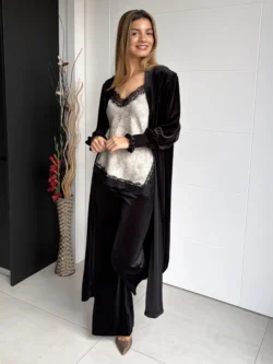 Kimono Largo de Terciopelo Negro - Imagen 2