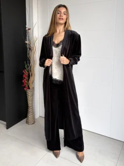 Kimono Largo de Terciopelo Negro - Imagen 5