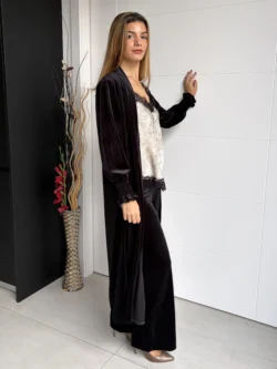 Kimono Largo de Terciopelo Negro - Imagen 6