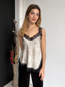 Top Raso Encaje Crudo