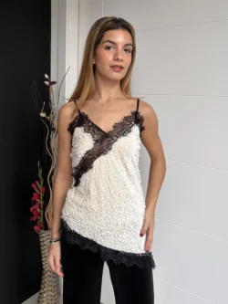 Top Lentejuelas Encaje Crema