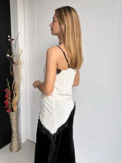 Top Lentejuelas Encaje Crema - Imagen 2