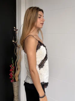 Top Lentejuelas Encaje Crema - Imagen 4