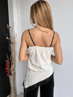 Top Lentejuelas Encaje Crema - Imagen 5