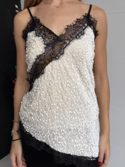 Top Lentejuelas Encaje Crema - Imagen 7