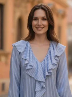 Camisa Azul de Rayas con Volantes - Imagen 2