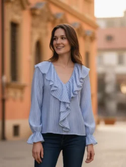 Camisa Azul de Rayas con Volantes - Imagen 3