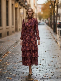 Vestido Largo Volantes en Tonos Tierra