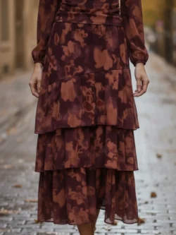 Vestido Largo Volantes en Tonos Tierra - Imagen 4