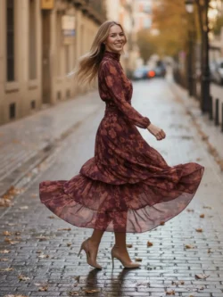 Vestido Largo Volantes en Tonos Tierra - Imagen 5