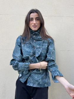 Blusa Estampada Boho Azul Petróleo - Imagen 3