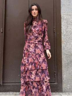 Vestido Largo Volantes en Tonos Tierra