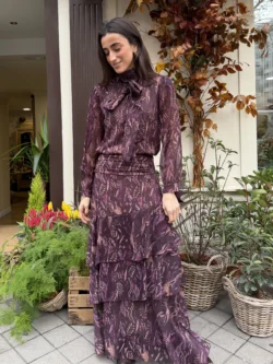 Blusa Estampada Granate con Cuello Lazo