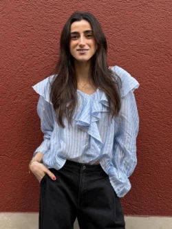 Camisa Azul de Rayas con Volantes - Imagen 2