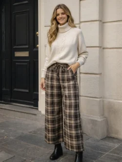 Pantalón de Cuadros Clásicos Camel y Negro