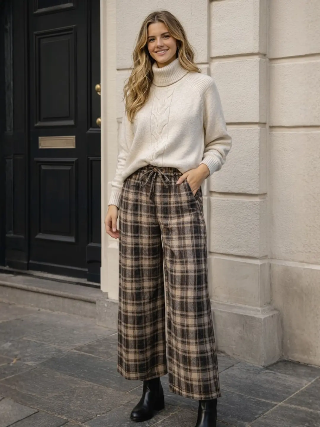 Pantalón de Cuadros Clásicos Camel y Negro