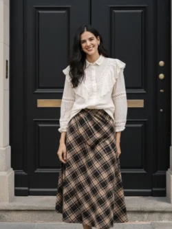 Falda Larga Cuadros en Tonos Neutros