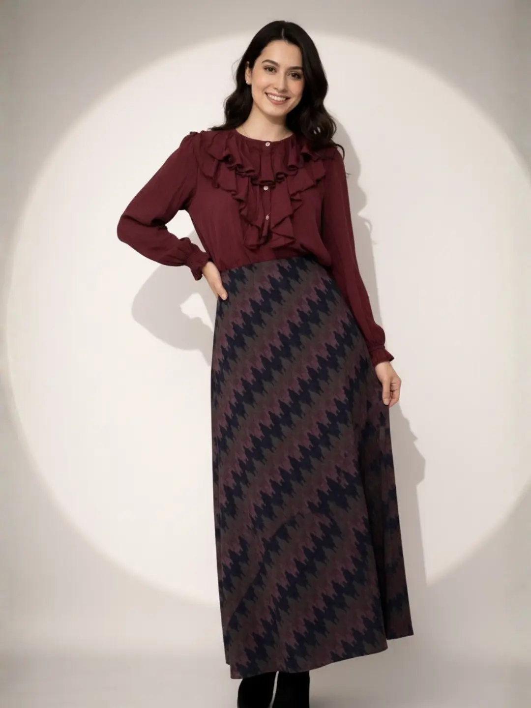 Falda Larga Geométrica Tonos Profundos