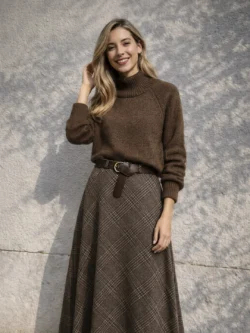 Suéter Marrón de Punto con Cuello Chimenea - Imagen 4