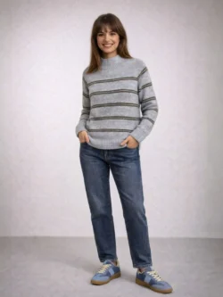 Suéter Gris de Punto con Rayas Cuello Chimenea - Imagen 3