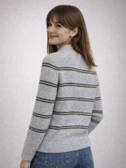 Suéter Gris de Punto con Rayas Cuello Chimenea - Imagen 2