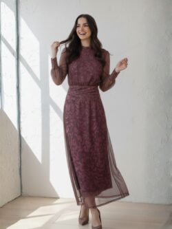 Vestido de Tul Largo Floral Ciruela - Imagen 2