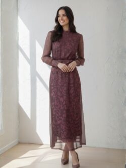 Vestido de Tul Largo Floral Ciruela