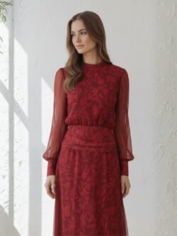 Vestido de Tul Largo Floral Teja - Imagen 3