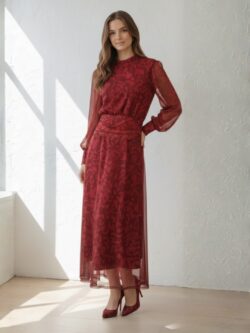 Vestido de Tul Largo Floral Teja - Imagen 2