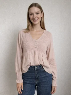 Blusa Rosa Palo con Fruncido Escote Pico