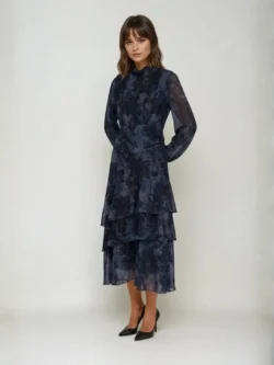 Vestido Largo Volantes en Tonos Marinos