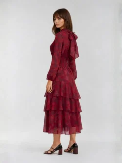 Vestido Largo Volantes en Tonos Cerezas - Imagen 2