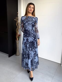 Vestido Largo de Tul en Tonos Marinos