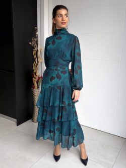 Vestido Largo Volantes Tonos Esmeralda - Imagen 5