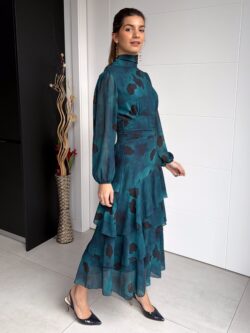 Vestido Largo Volantes Tonos Esmeralda - Imagen 6