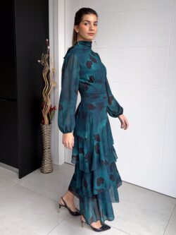 Vestido Largo Volantes Tonos Esmeralda - Imagen 7