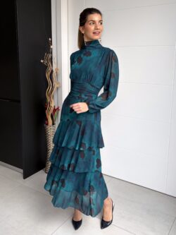 Vestido Largo Volantes Tonos Esmeralda - Imagen 2