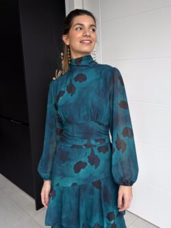 Vestido Largo Volantes Tonos Esmeralda - Imagen 4