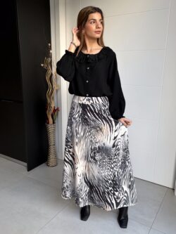 Falda Larga Estampado Gráfico Bicolor - Imagen 3