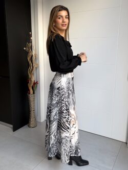 Falda Larga Estampado Gráfico Bicolor - Imagen 4