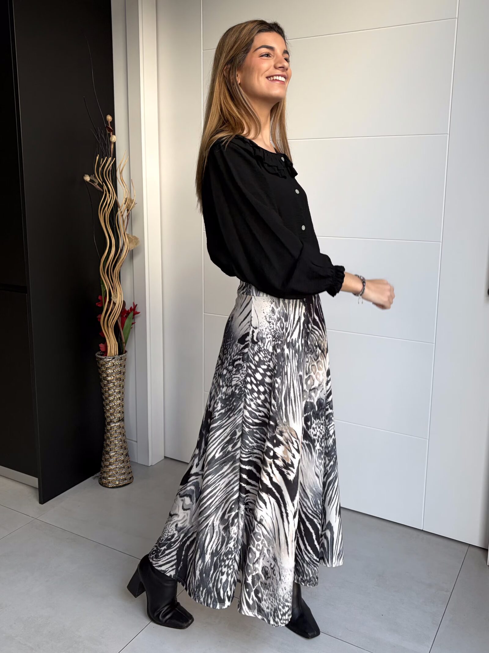 Falda Larga Estampado Gráfico Bicolor