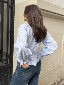 Blusa Cuadros Vichy Azul con Volantes - Imagen 7